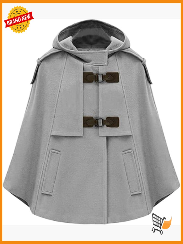 Wool Hooded Batwing Cape Poncho Coat